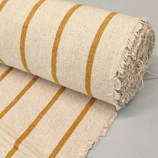 100% Cotton Furnishing Cotton Fabric - Taupe with Narrow Mustard Yellow Stripe