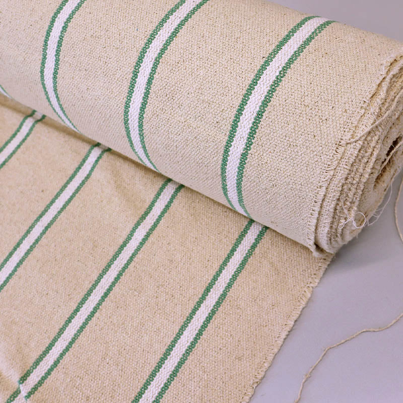 100% Cotton Green and White Stripe Heavy Weight Ticking Fabric