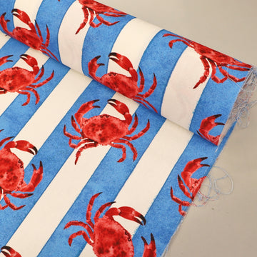 Home Furnishing Blue/White Stripe Cotton Panama - Crabby - Red
