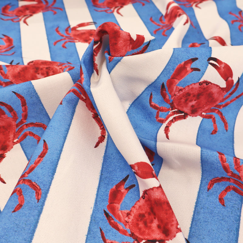 Home Furnishing Blue/White Stripe Cotton Panama - Crabby - Red
