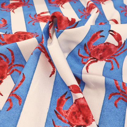 Home Furnishing Blue/White Stripe Cotton Panama - Crabby - Red
