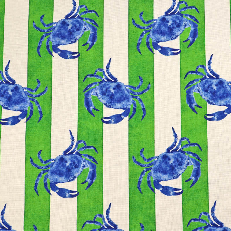 100% Cotton Green and White Stripe with Crabs Print Furnishing and Bag Fabric