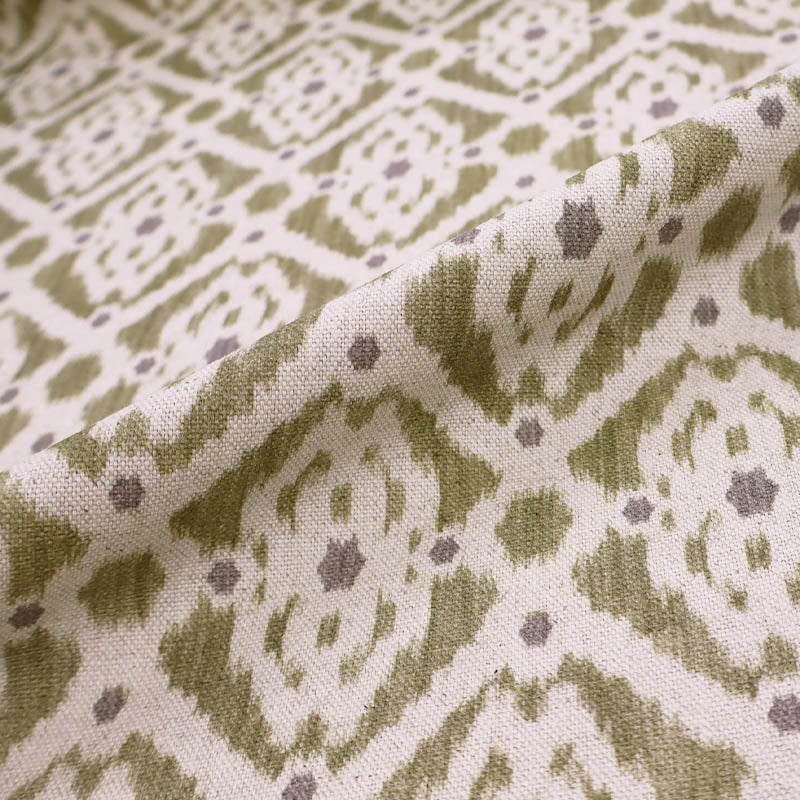 85% Cotton 15% Linen Olive Green Ikat Linen Mix Geometric Fabric
