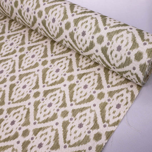 85% Cotton 15% Linen Olive Green Ikat Linen Mix Geometric Fabric