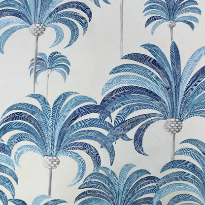 90CM REMNANT La Palmeraie Furnishing Fabric - Maison THEVENON Paris - Blue and White
