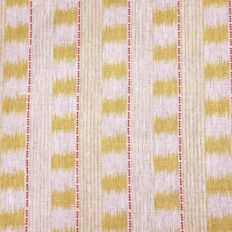 100% Linen Beige with Yellow and Red Ikat Type Design Linen Furnishing Fabric