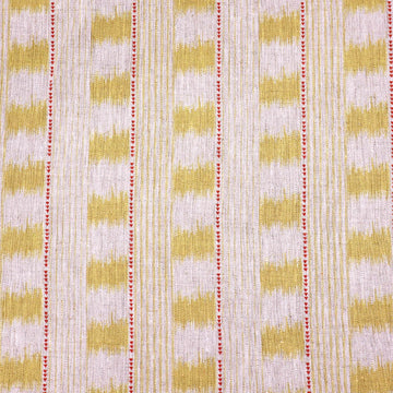 100% Linen Beige with Yellow and Red Ikat Type Design Linen Furnishing Fabric
