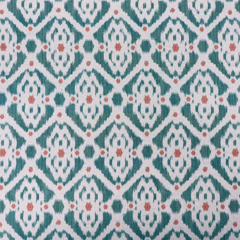 85% Cotton 15% Linen Green and White Geometric Ikat Print Furnishing Fabric