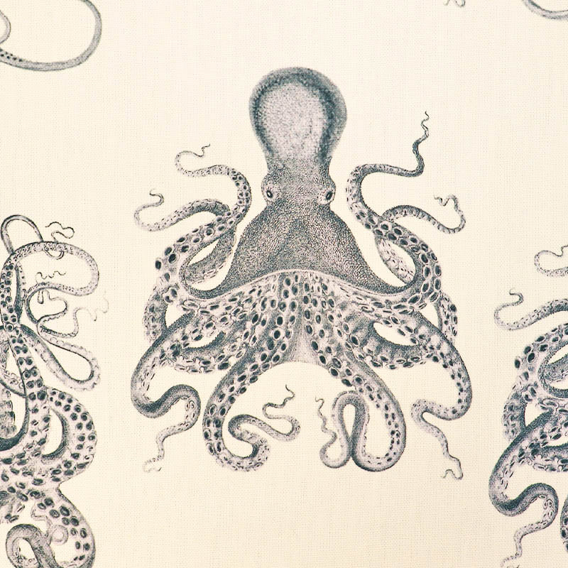 100% Cotton White Panama Fabric with Black Squid or Octopus print