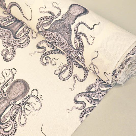 Home Furnishing White Cotton Panama - Black Squid