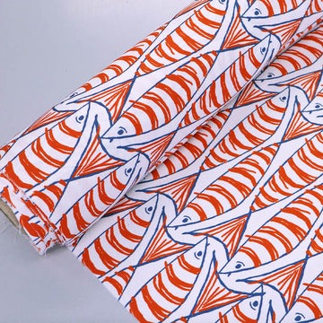 White &Orange Fish Print 100% cotton Panama Fabric