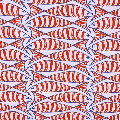 White &Orange Fish Print 100% cotton Panama Fabric