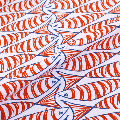 White &Orange Fish Print 100% cotton Panama Fabric