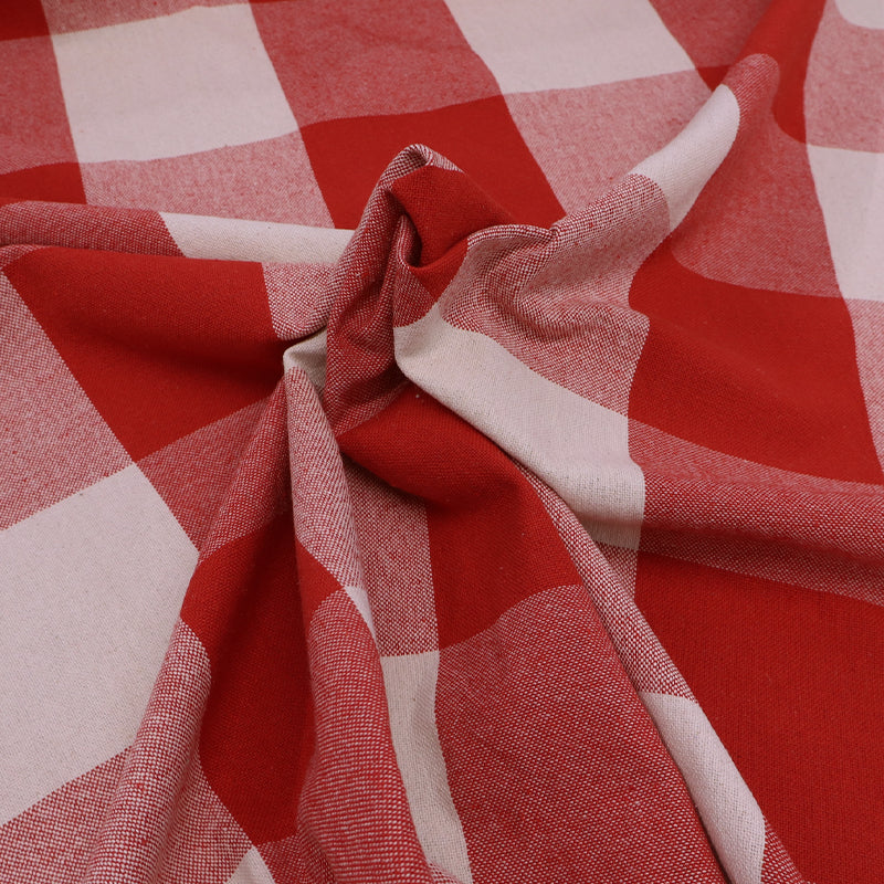100% Cotton Large Gingham Furnishing Fabric - Red