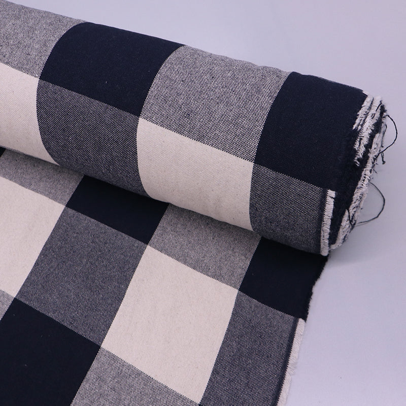 100% Cotton Navy Blue Large Gingham Furnishing Fabric