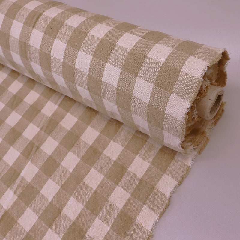 100% Indian Cotton Biege Gingham Furnishing Fabric