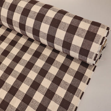 100% Cotton Dark Brown Gingham Furnishing Fabric featuring a large dark brown and cream check