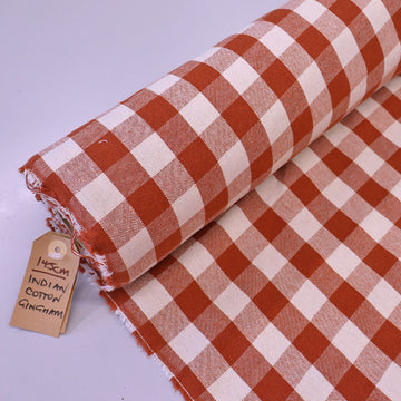 100% Indian Cotton Terracotta Gingham Furnishing Fabric