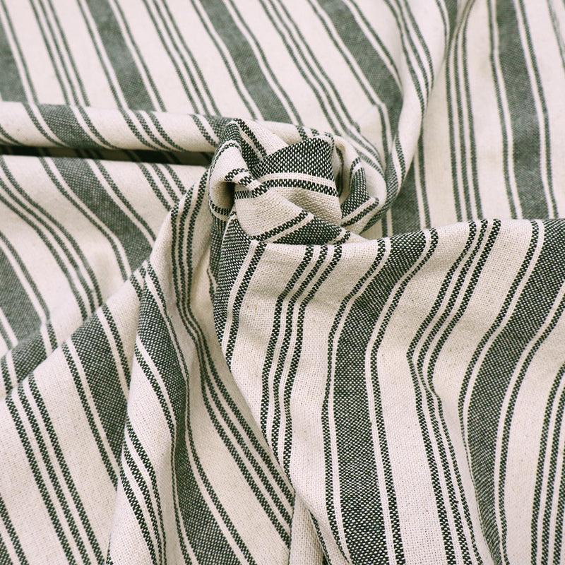 100% Cotton Indian Cotton Striped Fabric - Khaki Green on cream