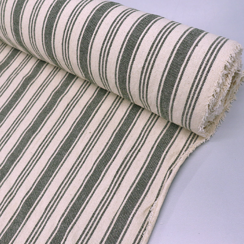 100% Cotton Indian Cotton Striped Fabric - Khaki Green