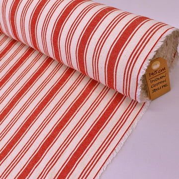 100% Cotton Indian Cotton Fabric - Multiple Red and White Stripes