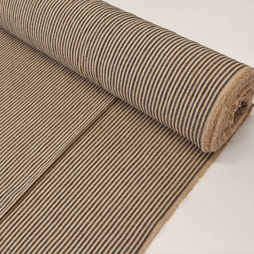 100% Indian Cotton Furnishing Fabric  featuring a narrow black and dark brown stripe.