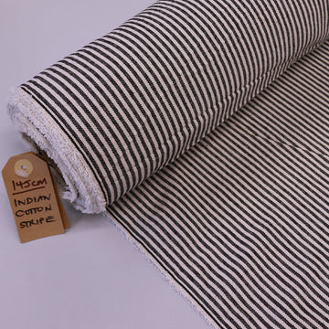 100% Cotton Indian Cotton Fabric - Black and White Narrow Stripe