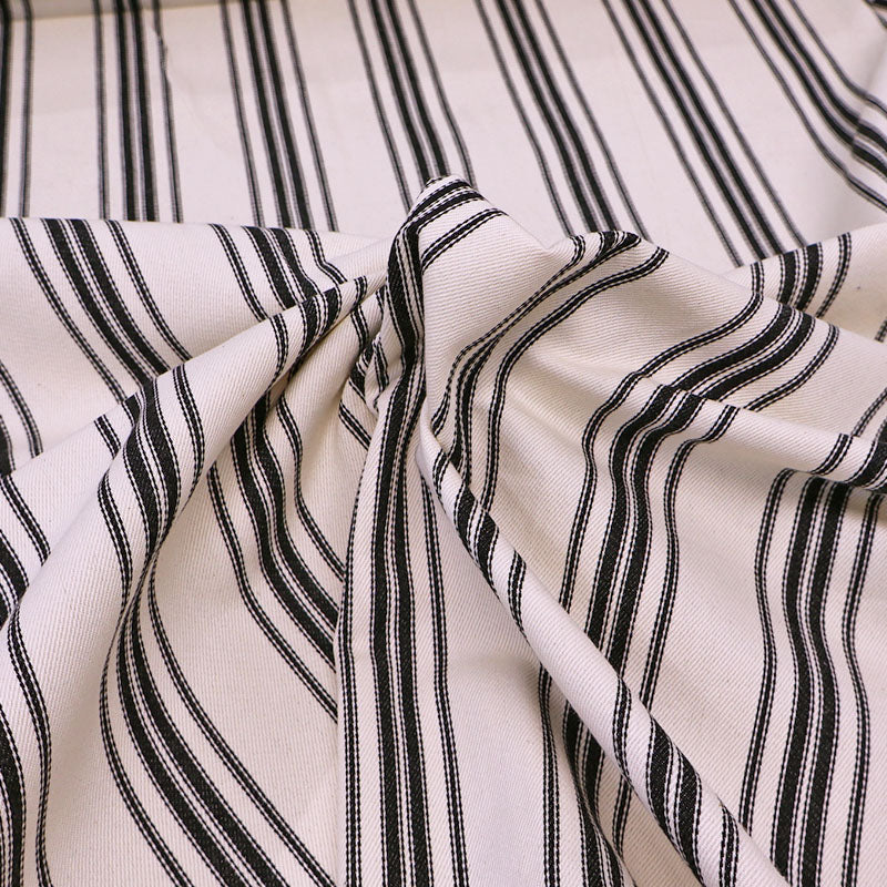 100% Cotton Ticking Fabric - Black and Cream Stripe