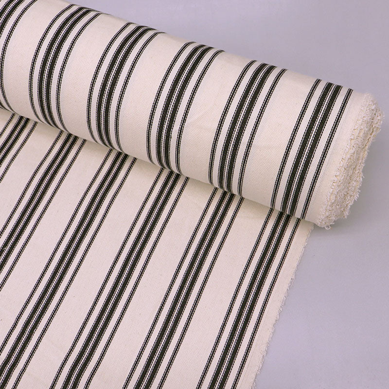 100% Cotton Ticking Fabric - Black and Cream Stripe
