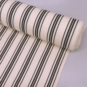 100% Cotton Ticking Fabric - Black and Cream Stripe