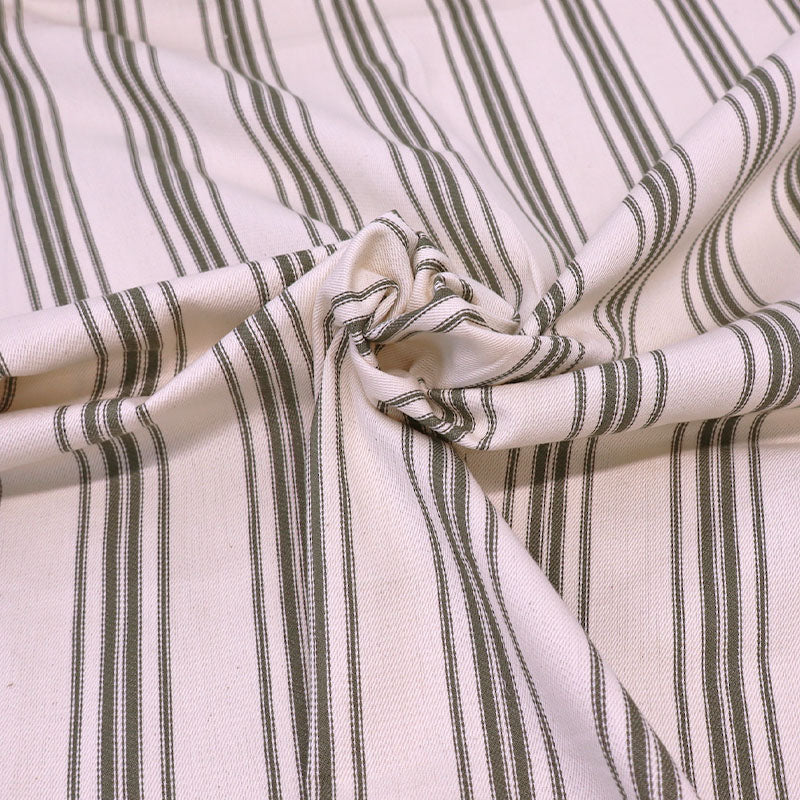 100% Cotton Ticking Fabric - Green and Cream Stripe