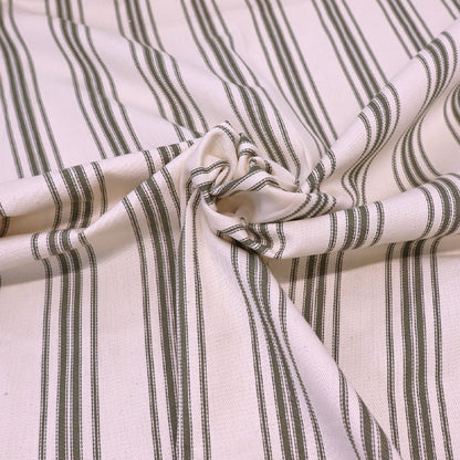 100% Cotton Ticking Fabric - Green and Cream Stripe