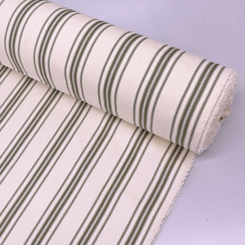100% Cotton Ticking Fabric - Green and Cream Stripe