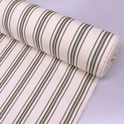 100% Cotton Ticking Fabric - Green and Cream Stripe