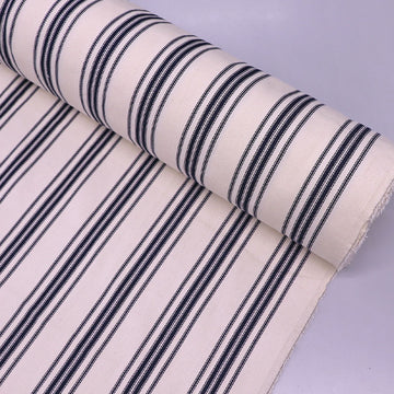 100% Cotton Ticking Fabric - Navy and Cream Stripe