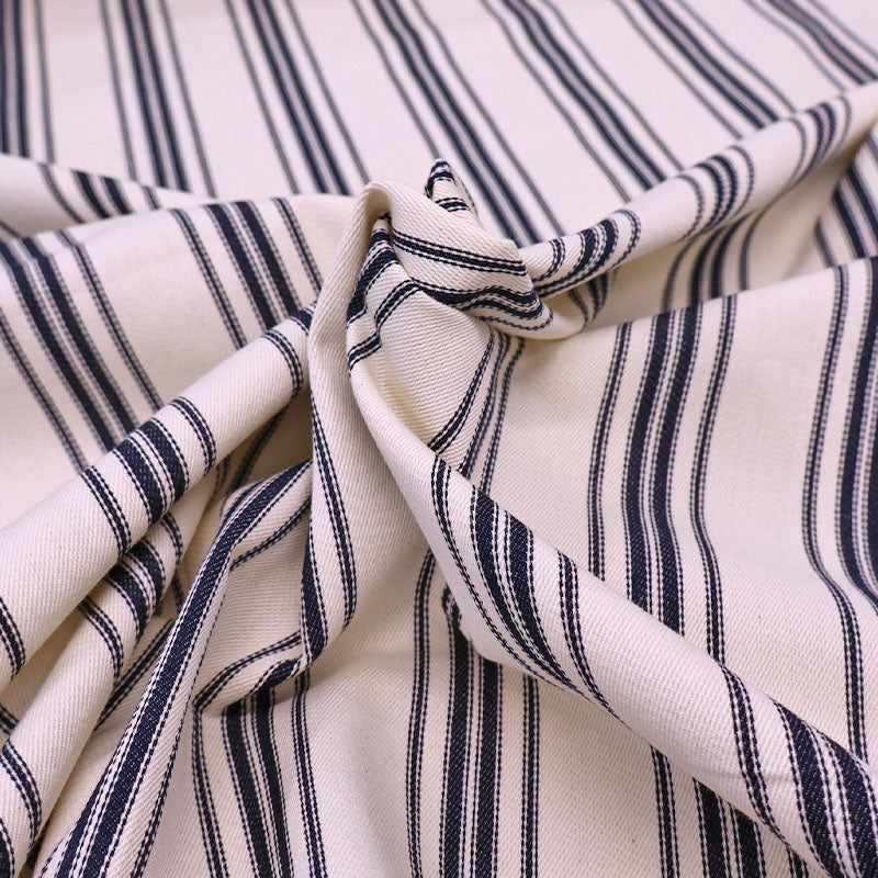 100% Cotton Ticking Fabric - Navy and Cream Stripe