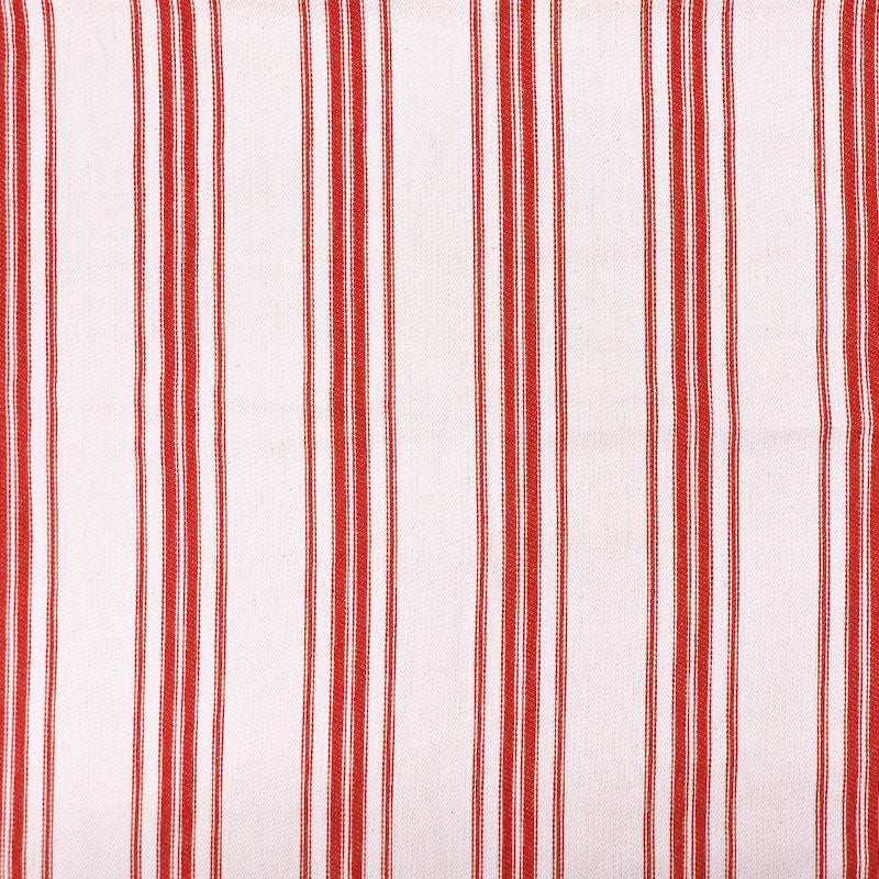 100% Cotton Ticking Fabric - Red Stripe on White background