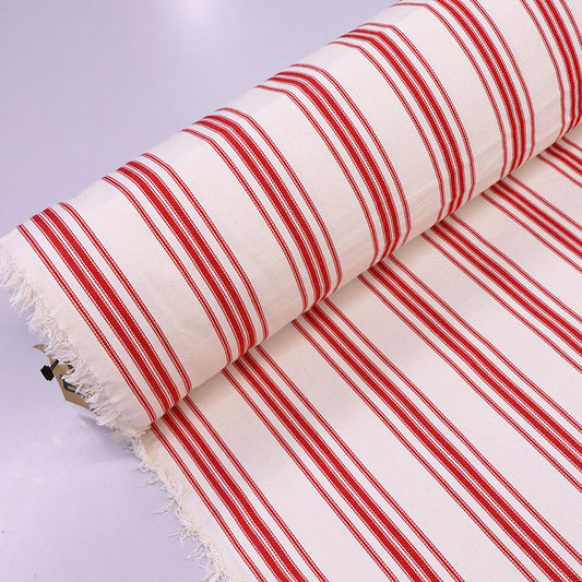 Indian Cotton Ticking Fabric - TRIPLE STRIPE - Red
