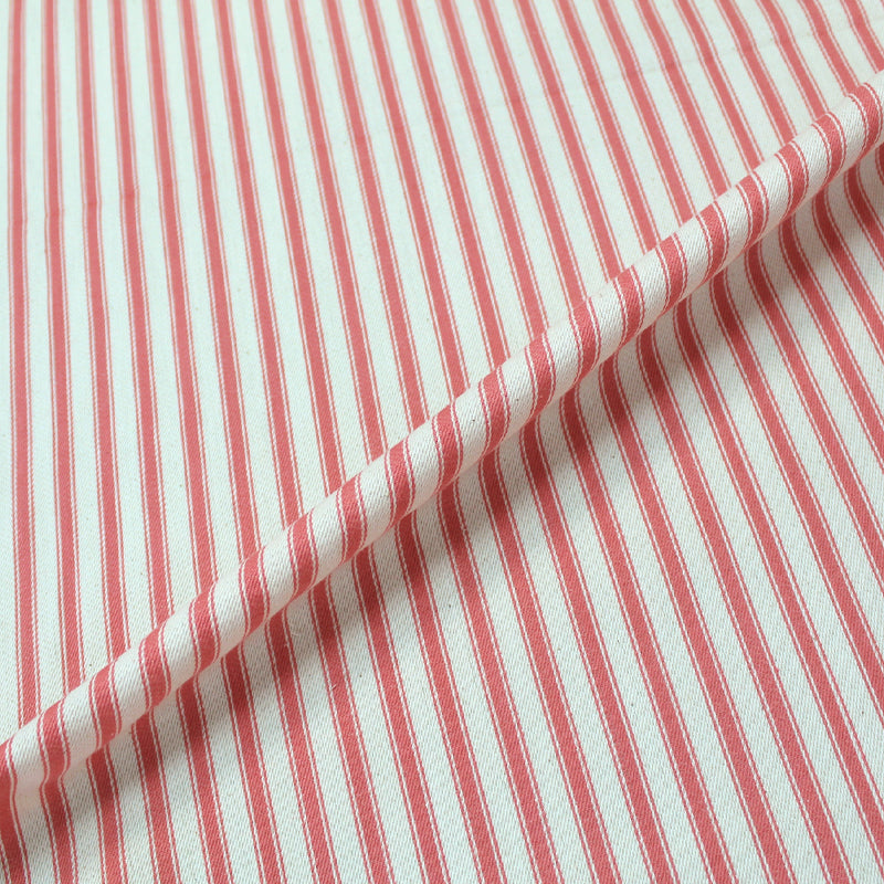 Indian Cotton Ticking Stripe Fabric - Coral Pink