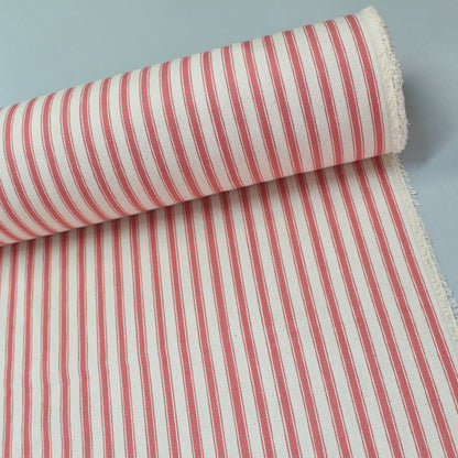 Indian Cotton Ticking Stripe Fabric - Coral Pink