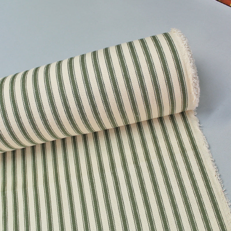Indian Cotton Ticking Stripe Fabric - Green