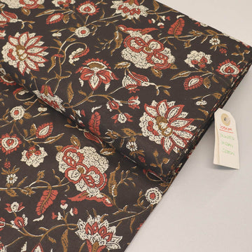 Indian Printed Cotton - Floral - Black, Brown and Red