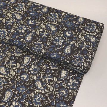Indian Printed Cotton - Floral - Black and Navy