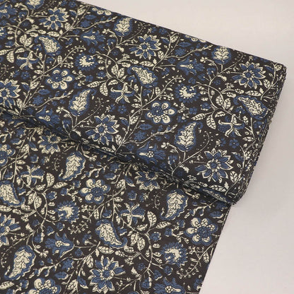 Indian Printed Cotton - Floral - Black and Navy