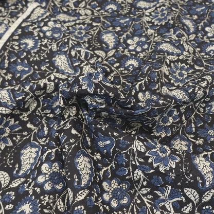 Indian Printed Cotton - Floral - Black and Navy
