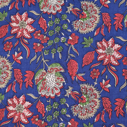 Indian Printed Cotton - Floral - Blue and Red
