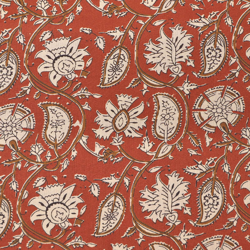 Indian Printed Cotton - Floral - Brick