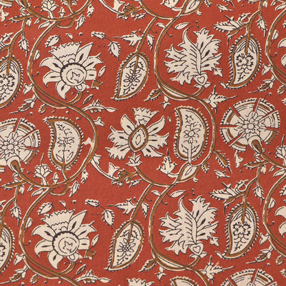 Indian Printed Cotton - Floral - Brick