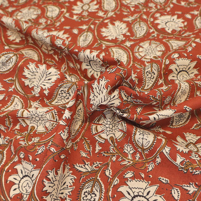 Indian Printed Cotton - Floral - Brick