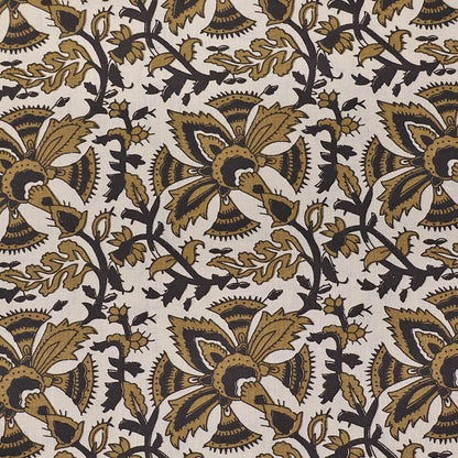 Indian Printed Cotton - Floral - Cream and Gold
